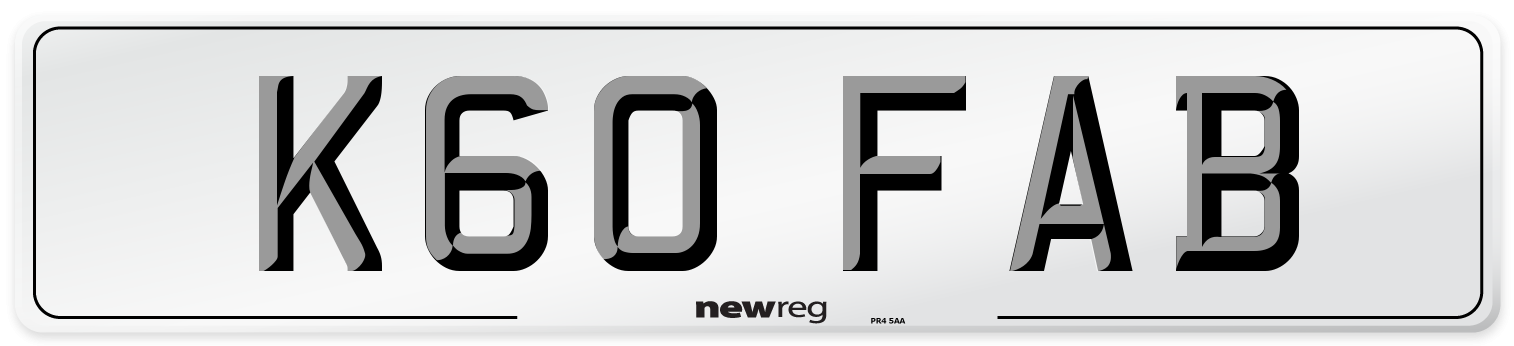 K60 FAB Number Plate from New Reg